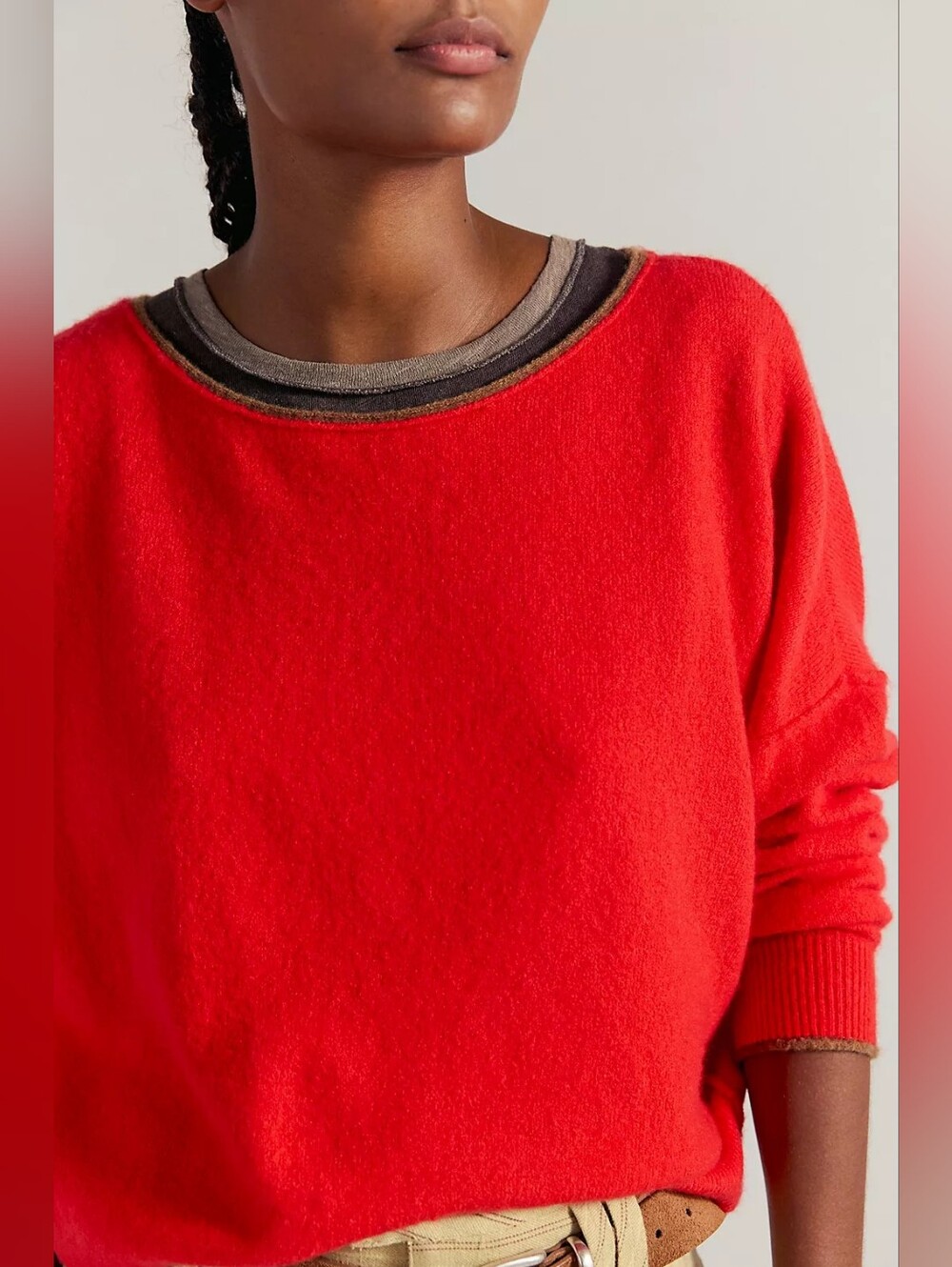 🪷NWT Free People See Me SoftSpun Pullover In High Risk Red Combo, XL 🌙 - Picture 15 of 16